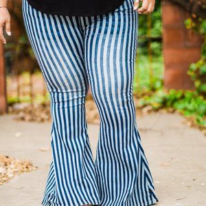 Curvy High Rise Striped Bell Bottoms By L&B